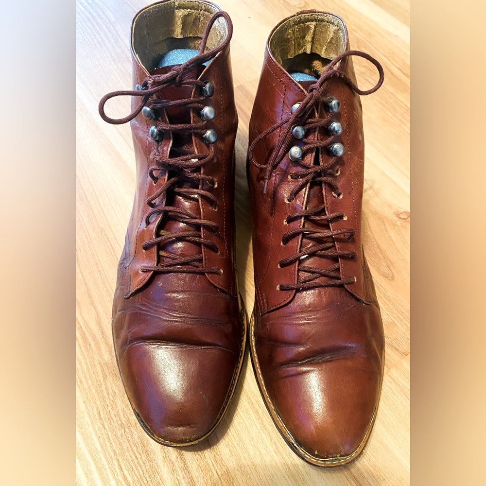 Vintage Handmade brown leather lace up boots